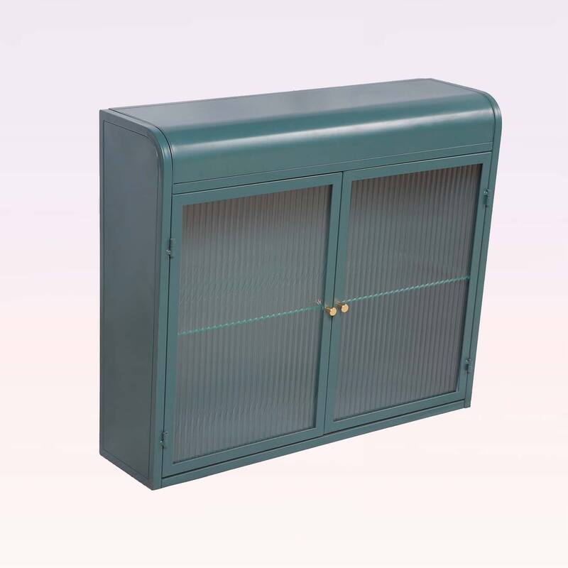 2-Door Wall-Mounted Metal Storage Cabinet with Tempered Glass Doors & Shelves,Perfect for Bathroom,Kitchen