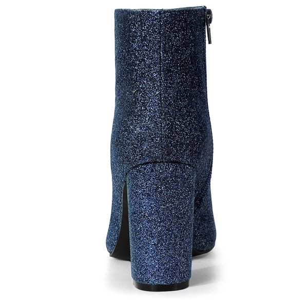 black patent glitter chunky ankle boots