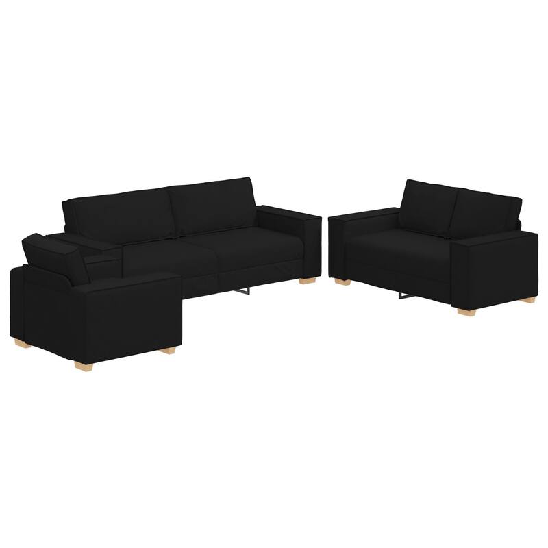vidaXL 3 Piece Sofa Set with Cushions Black/Dark grey Fabric - 39 x 30.7 x 33.1