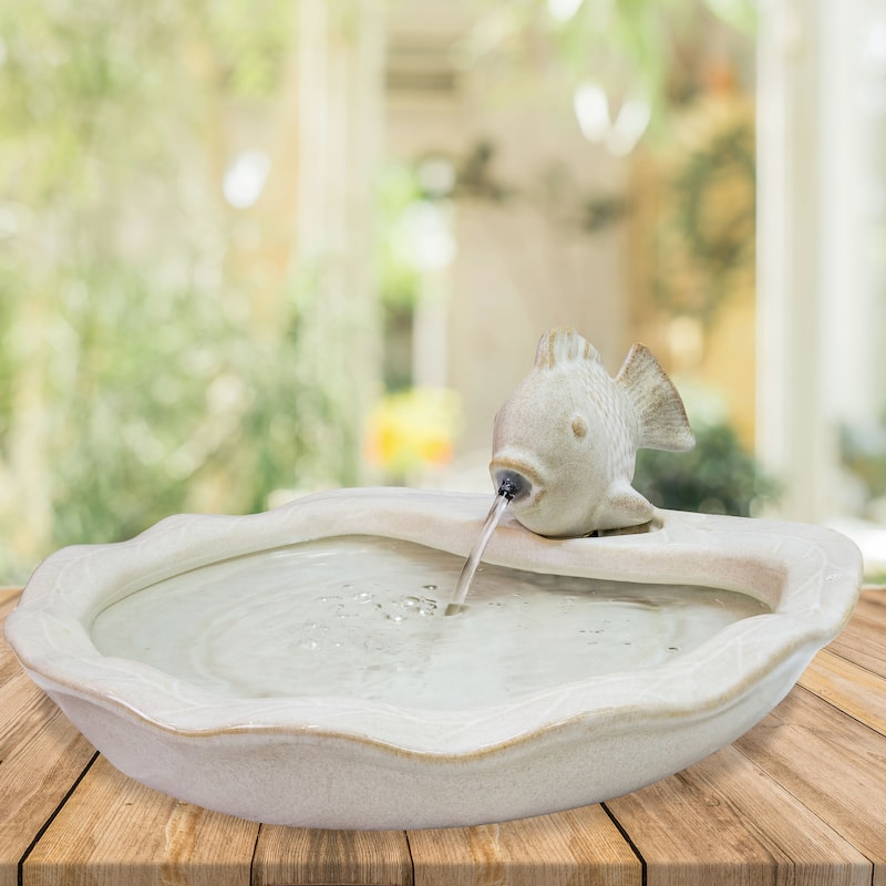 Sunnydaze Glazed Ceramic Fish Outdoor Water Fountain Garden Decor - 7-Inch