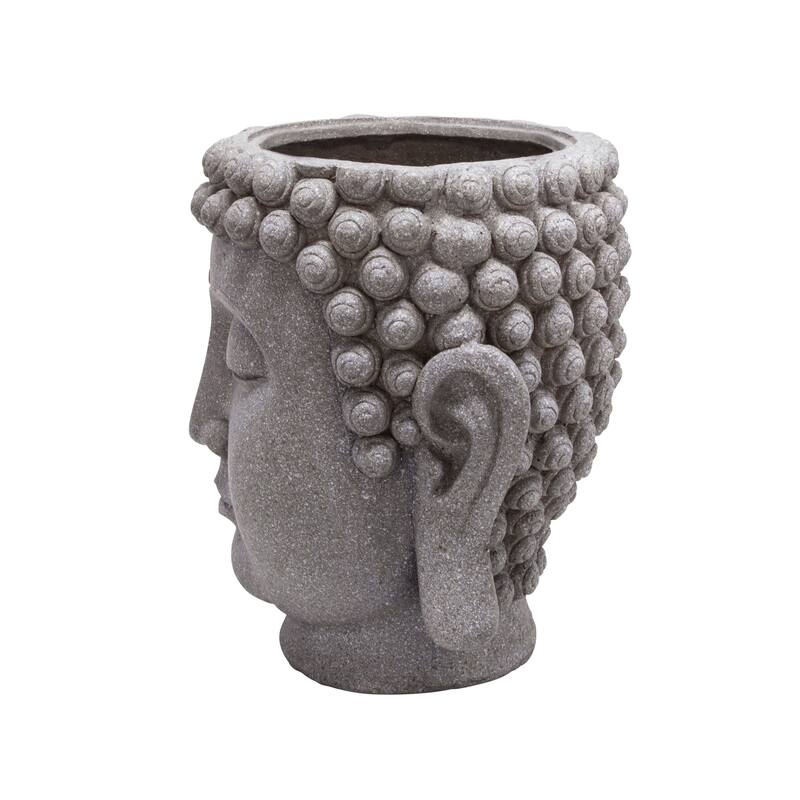 Gray Buddha Head Planter 16.75"H - 14.25" x 14.0" x 16.75"