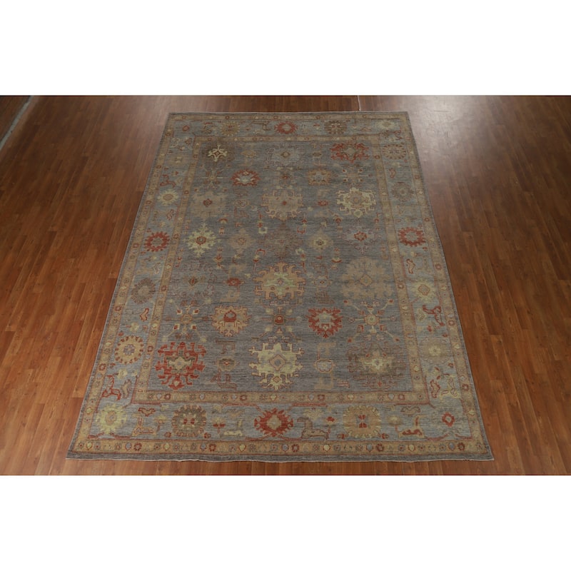 Hand Knotted Oriental 100% Wool Carpet Transitional All-Over Greys & Charcoal Oushak Area Rug - 11' 9'' X 8' 8''