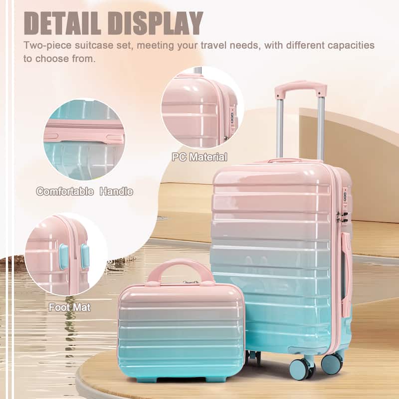 14In 20In 2 pcs in PC Spinner Wheel Luggage, Carry on Suitcase, With Gradient Color and Combination Lock