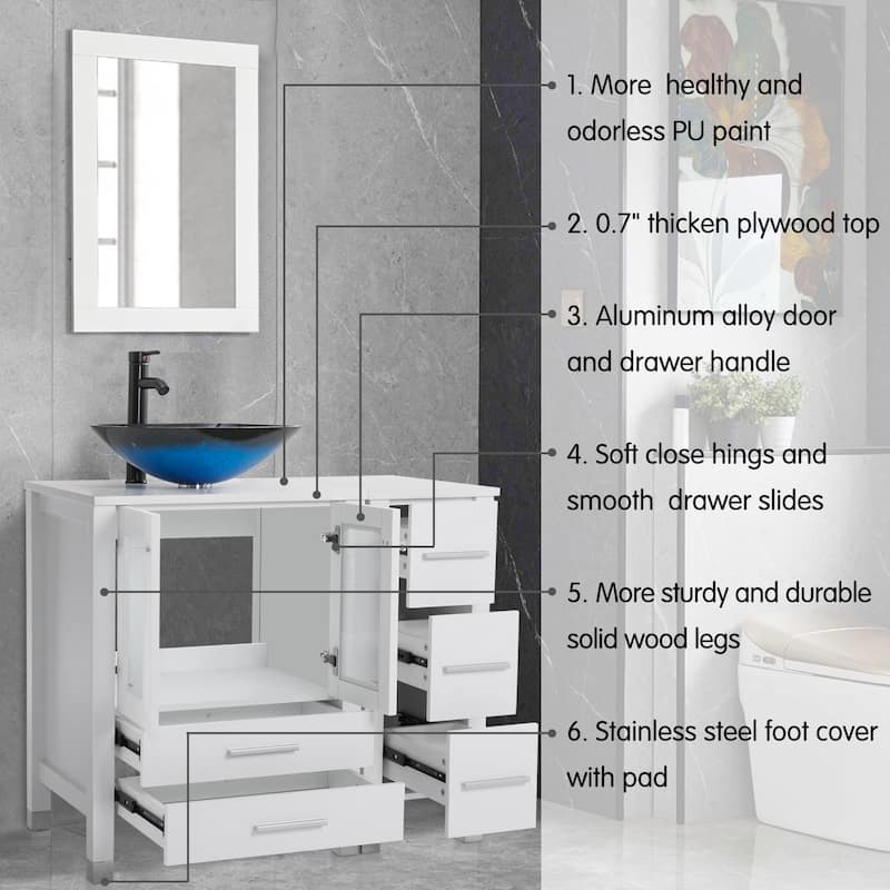 72" Bathroom Vanity Set with Vessel Sink Side Cabinet Combo