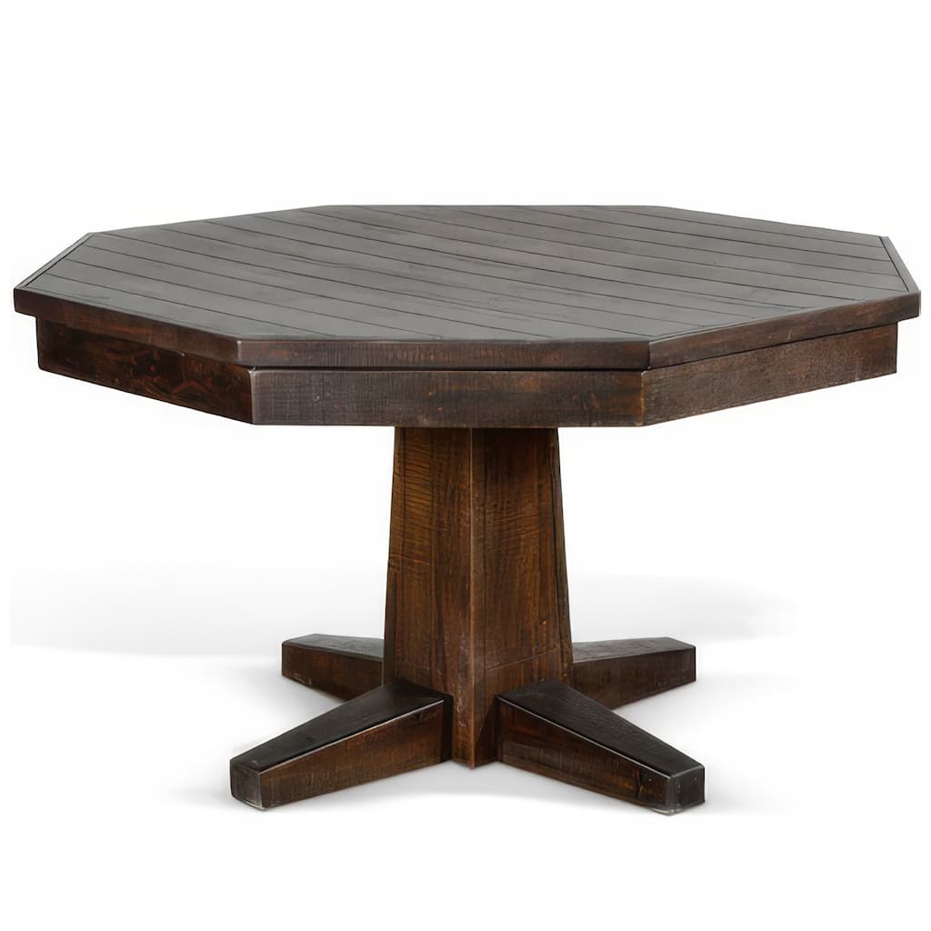Flint Dining Table w 53 Inch Reversible Game Octagonal Top, Dark Brown