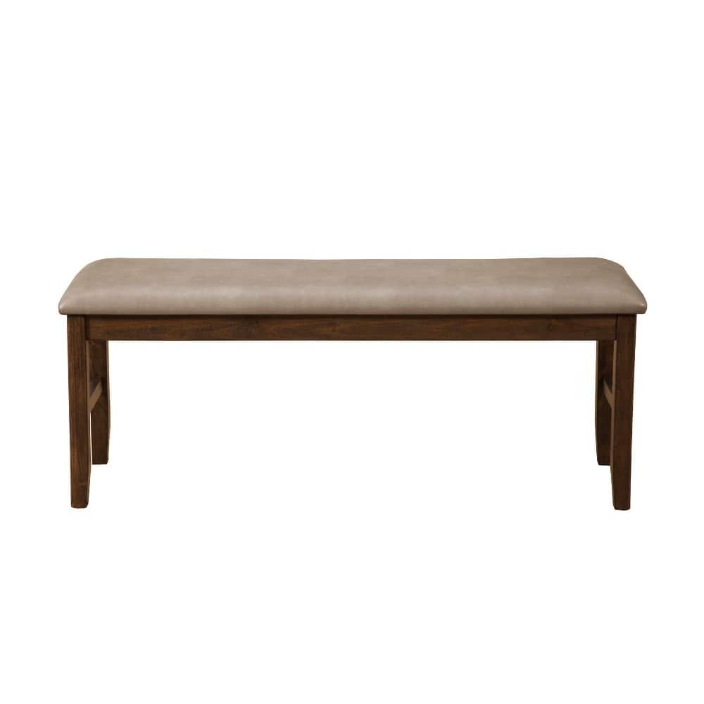 Rubberwood Dining Bench With Padded Upholstery Brown - 19 H x 14 W x 48.5 L Inches