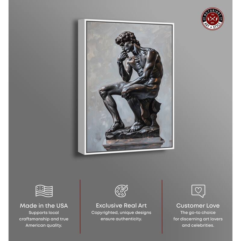 Notoriart Ebony Statue In Thought Framed Men Style 1 Piece Canvas Wall Art