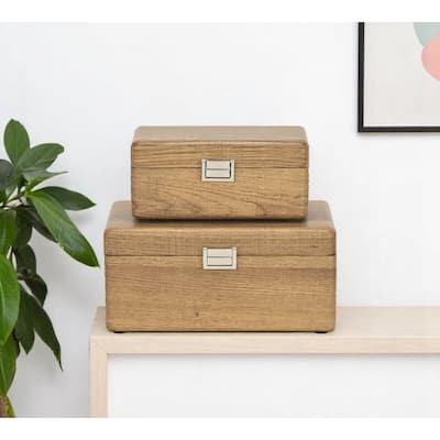 Set Of Two Brown Solid Wood Jewelry Boxes
