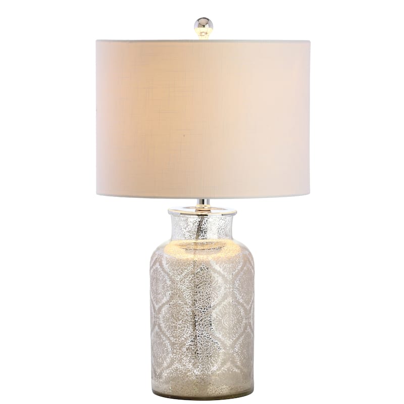 Emilia 24.5" Trellis Pattern Glass LED Table Lamp, Mercury Silver by JONATHAN Y