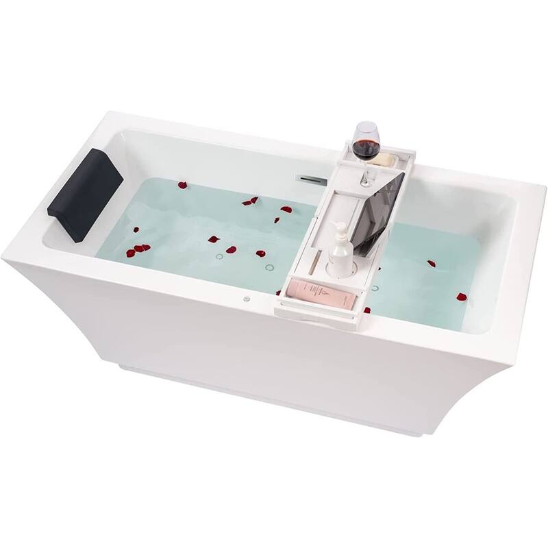 Vanity Art 59" Freestanding Acrylic Soaking Bathtub with Slotted Overflow & Pop-up Drain