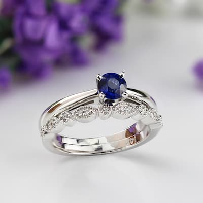 Auriya 14k Gold 1/3ctw Vintage Solitaire Sapphire Engagement Ring Set 1/6ctw