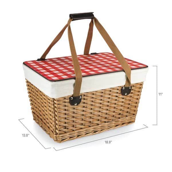 Picnic Time - Grande Canasta Beige Willow Wicker Basket with Red Lid