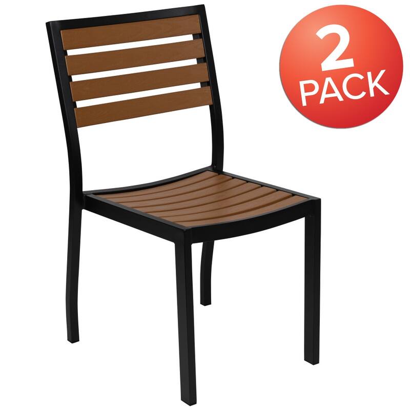 2 Pack Outdoor Faux Teak Side Chair with Poly Slats - Teak Patio Chair