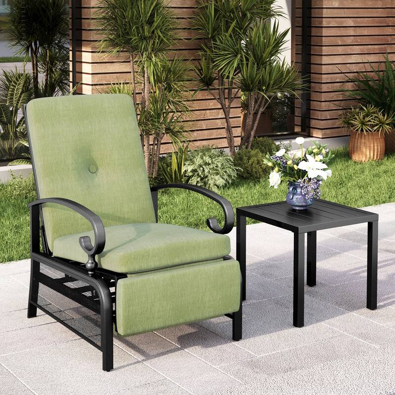 2-Piece Outdoor Bistro Set,1 Patio Metal Adjustable Relaxing Recliner Lounge Chair and 1 Metal Side Table