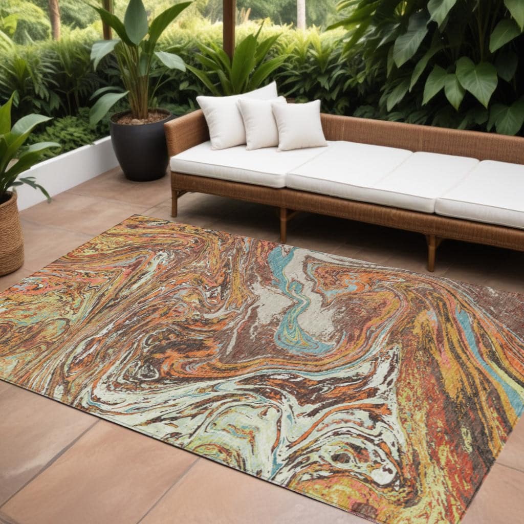 HomeRoots Abstract Transitional Rectangle Outdoor Rug
