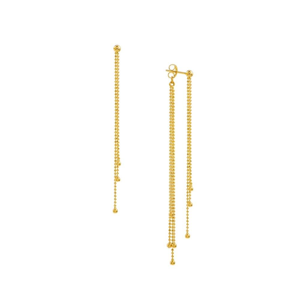 Curata 14k Yellow Gold Sparkle Cut Bead Fringe Front To Back Earrings