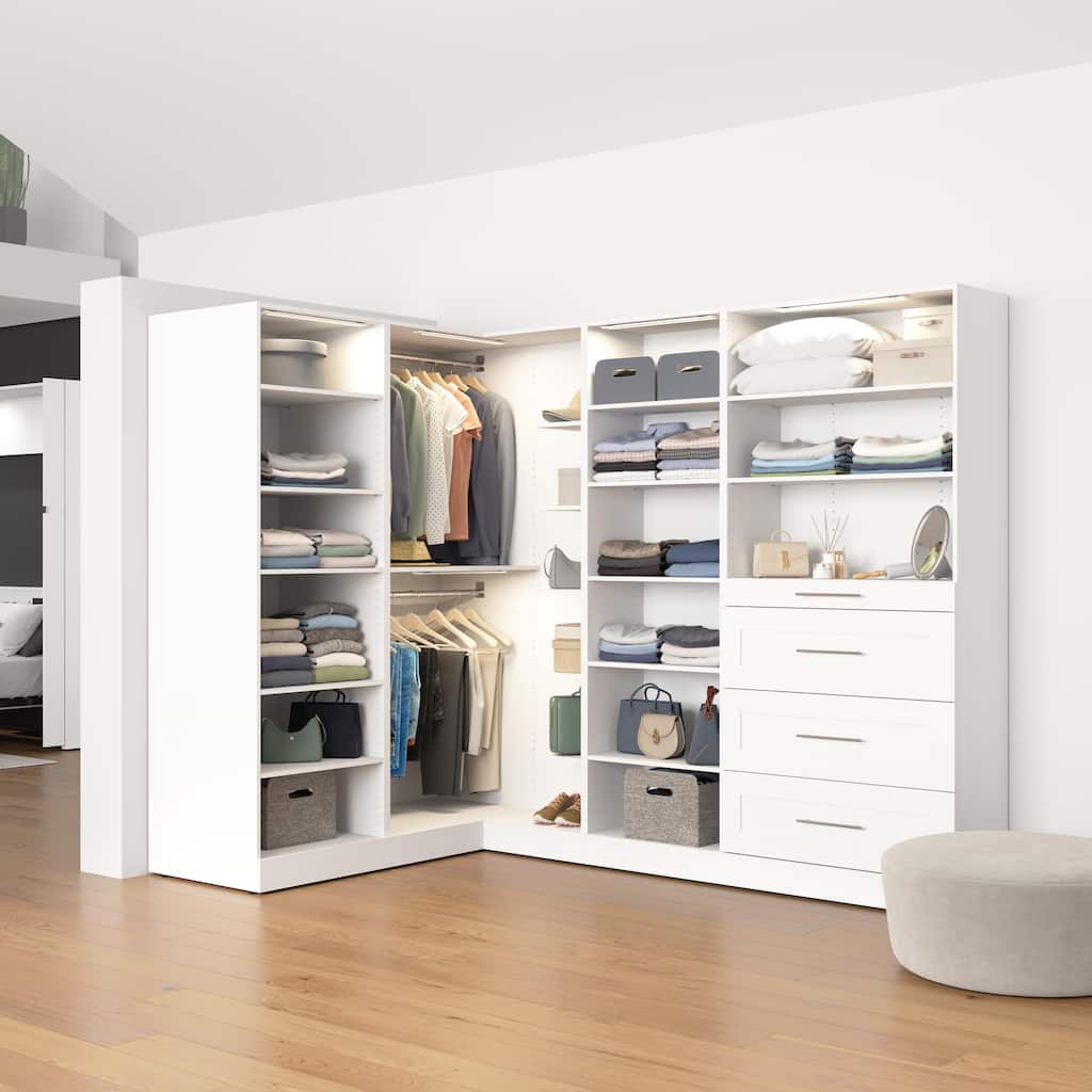 Bestar Florence 105W x 61D L Shaped Walk-In Closet System, Shaker