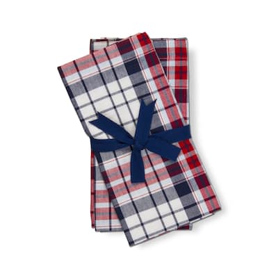 Arlo Plaid Napkin Set of 4 Multicolor Cotton Kitchen Napkins for July 4th Machine Washable 20x20 Inches - 20 x 20