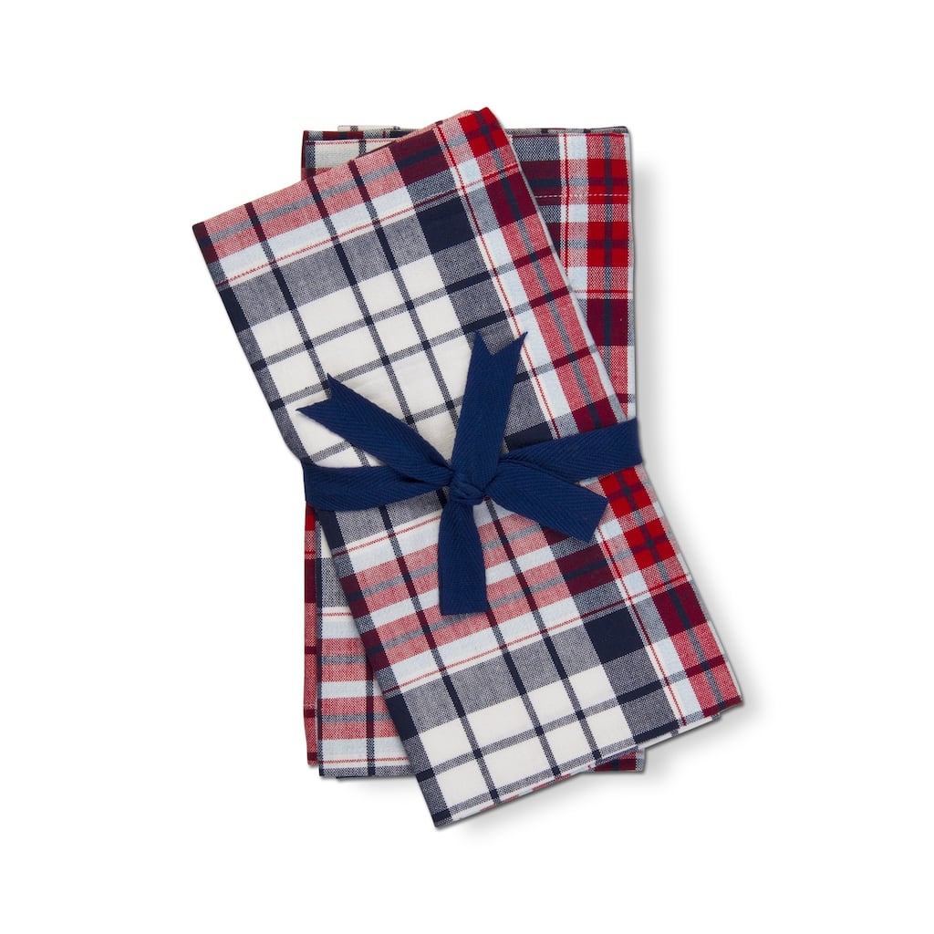 Arlo Plaid Napkin Set of 4 Multicolor Cotton Kitchen Napkins for July 4th Machine Washable 20x20 Inches - 20 x 20