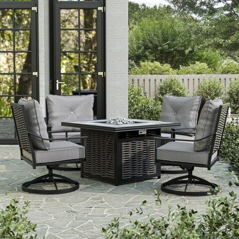 Segovia 5-piece 40in Patio Propane Fire Pit Set with Swivel Chairs