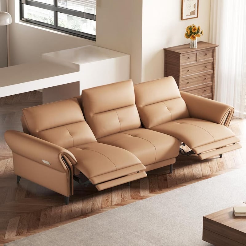 112.5'' Vegan Leather Power Reclining Sofa with USB Charging Port