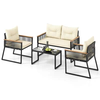 Costway 4/8 PCS Patio Furniture Set with Tempered Glass Coffee Table