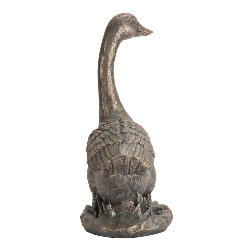 Glitzhome 20"H MGO Faux Bronze / White Goose Garden Statue
