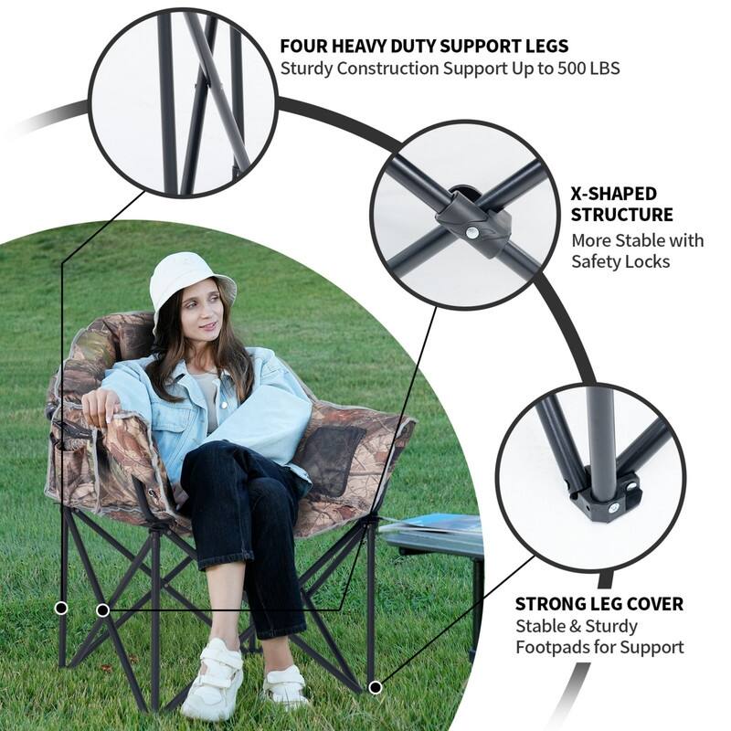 Heated Camping Chair with Headrest Pad, Supports 500lbs, Camping Patio