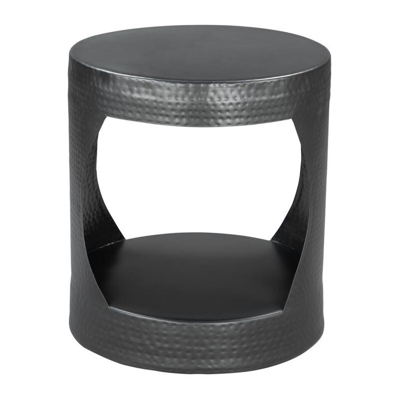 HomeRoots 20" Black Iron Round Floor Shelf End Table - 19' X '20.3' X '19