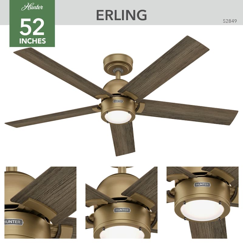 Hunter 52" Erling ENERGY STAR Ceiling Fan with LED Light Kit and Handheld Remote - Contemporary, Transitional, Modern Farmhouse