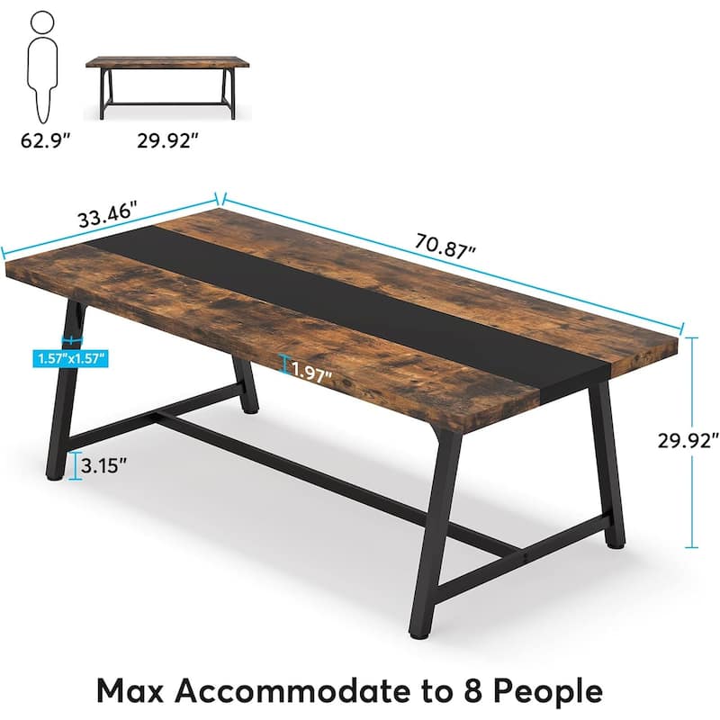 71-inch Dining Table for 8 People, Wood Kitchen Table for Big Family