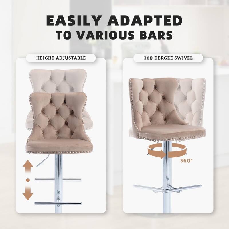 Velvet Upholstered Nailheads Tufted Swivel Bar Stools (Set of 4)