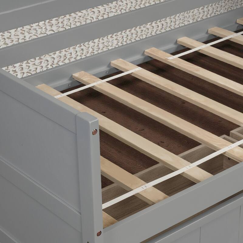 Twin Wooden Daybed with 2 Storage Drawers, Sofa Bed Frame for Bedroom or Living Room, Pine Wood Daybed with Slats