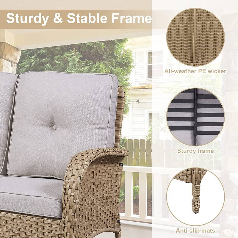 Gymojoy 4-piece Outdoor Sofa Chair Table Set with Cushion