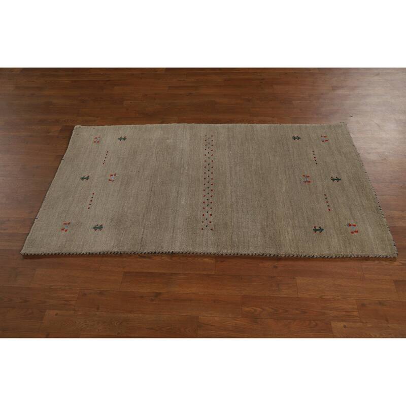 Hand Knotted Oriental 100% Wool Carpet Tribal Tribal Beige & Ivories Gabbeh Area Rug - 4' 10'' X 2' 9''