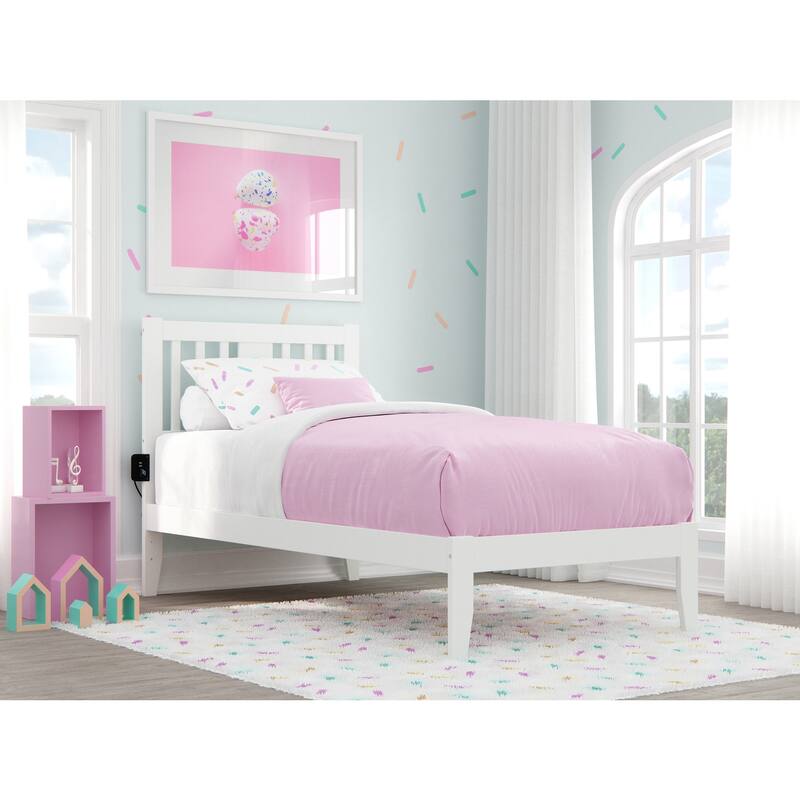 Twin Bed with USB - Solid Wood Frame, 2 Drawers, Storage & Charger - 600lb Capacity