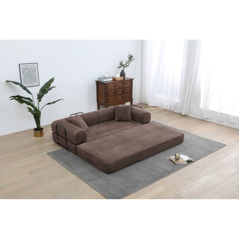 Convertible Sleeper Sofa Bed, Corduroy Folding Couch with Pillow