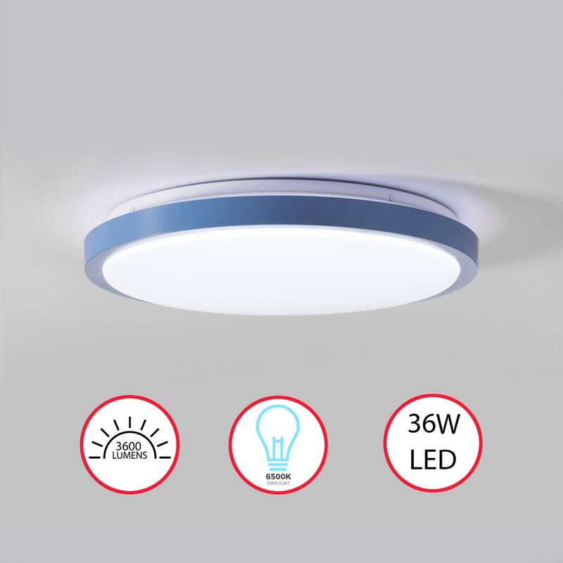 Round LED Ceiling Light Fixture Flush Mount 6500K Cool Daylight Energy - Single - 15.5" Blue
