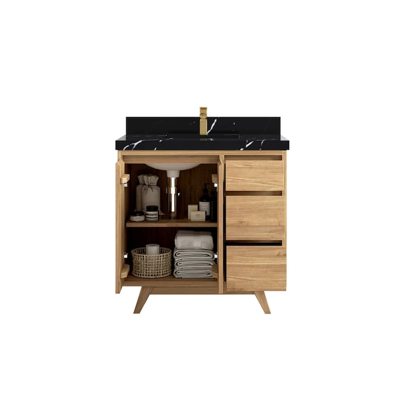 Willow Collections 36 in. W x 22 in. D Madison Teak Center Sink Bathroom Vanity with Countertop