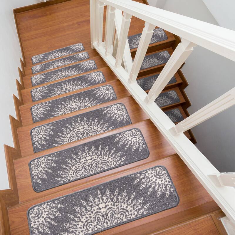 Beverly Rug Indoor Non Slip Steair Treads with Anti-Skid Rubber Backing, Medallion