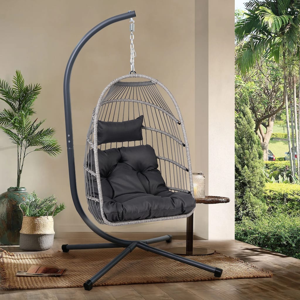 Wicker Egg Hanging Chair with Stand for Patio Indoor Outdoor - 24.4
