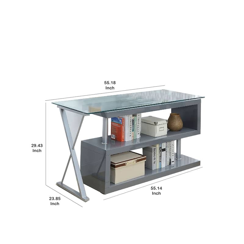 Corrugated Back Metal Frame Desk with USB Docks, Gray and Silver
