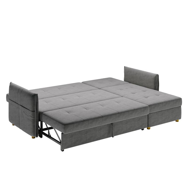 98.43" Modern Minimalist "L" Shape Sofa Bed，Anti-scratch and Water-proof, Solid Wood Frame