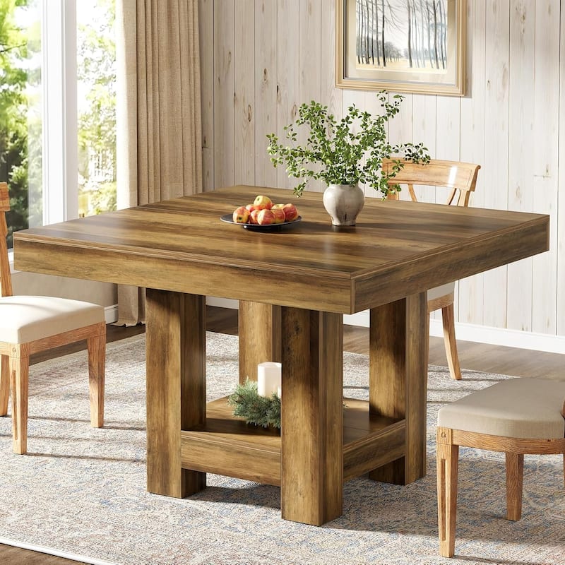 Square Dining Table for 2-4, 39-inch Farmhouse Small Kitchen Dinner Table with Storage Shelf