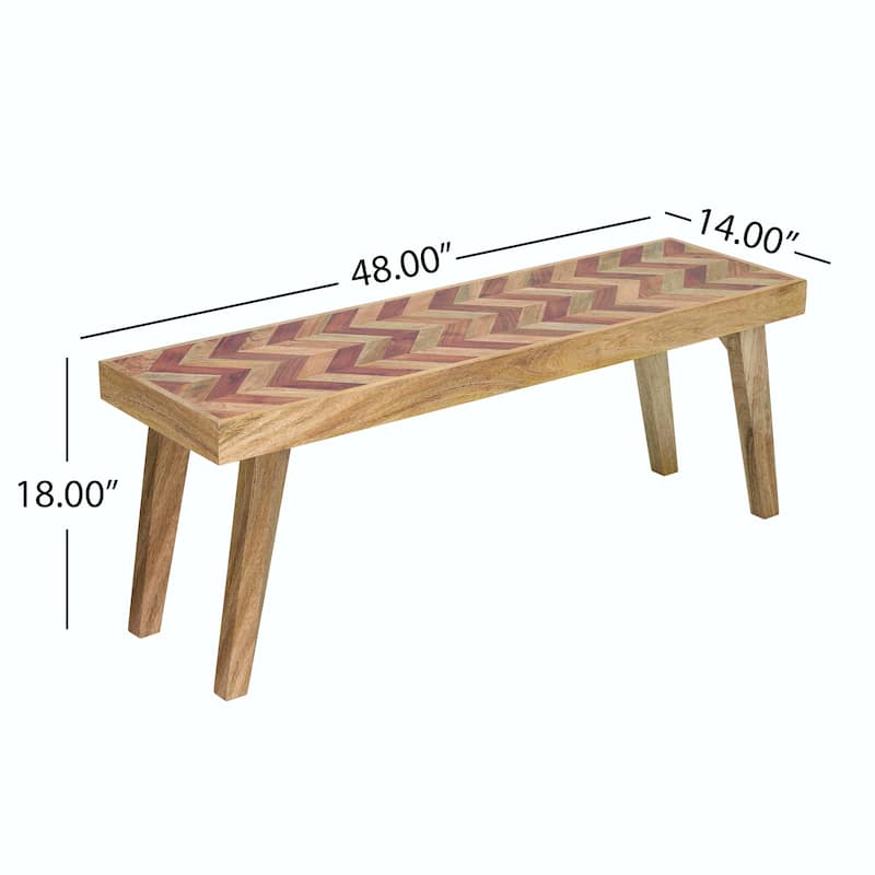 Natural Mango Wood Bench - Handcrafted Dining Seating - 48" L