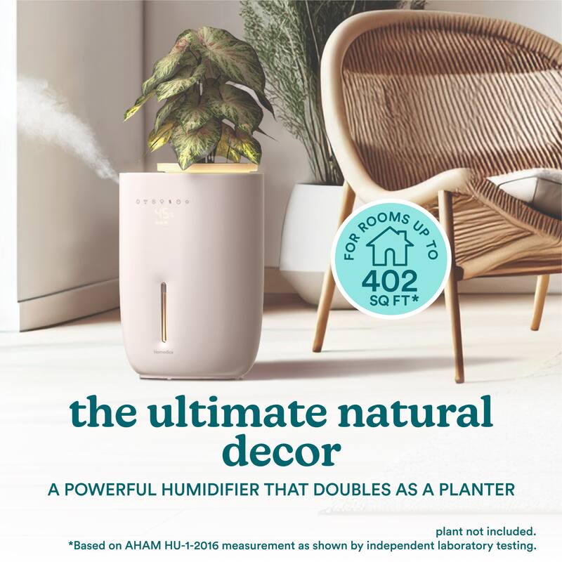 Homedics Natura UHE‑PL125 Warm & Cool Mist Humidifier | 1.3 gal Top‑Fill | Built‑In Planter | Digital Touch