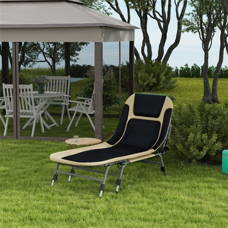 Steel Camping Cot with Adjustable Back and Pillow Swivel - 78.7" L x 33.5" W x 15.7" -21.7" H