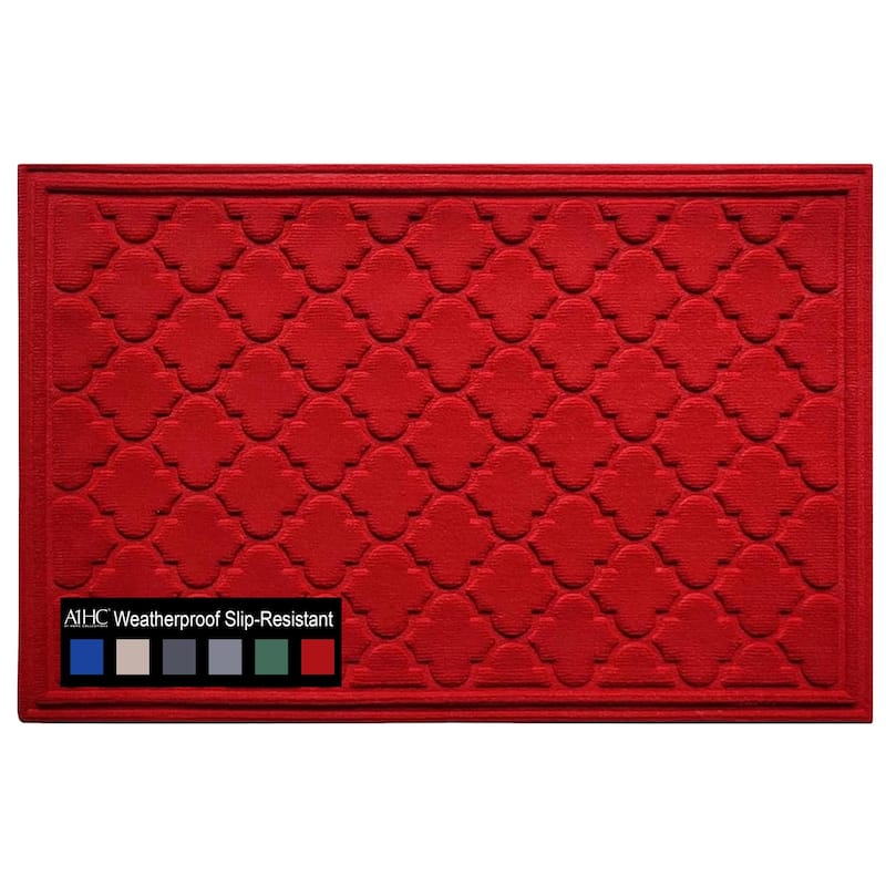 A1HC New All Weather Superior Dirt and Moisture Absorbing Polypropylene Door Mat with Non-Slip Backing for Inside Outside Use - 24"x36" - Ogee Red