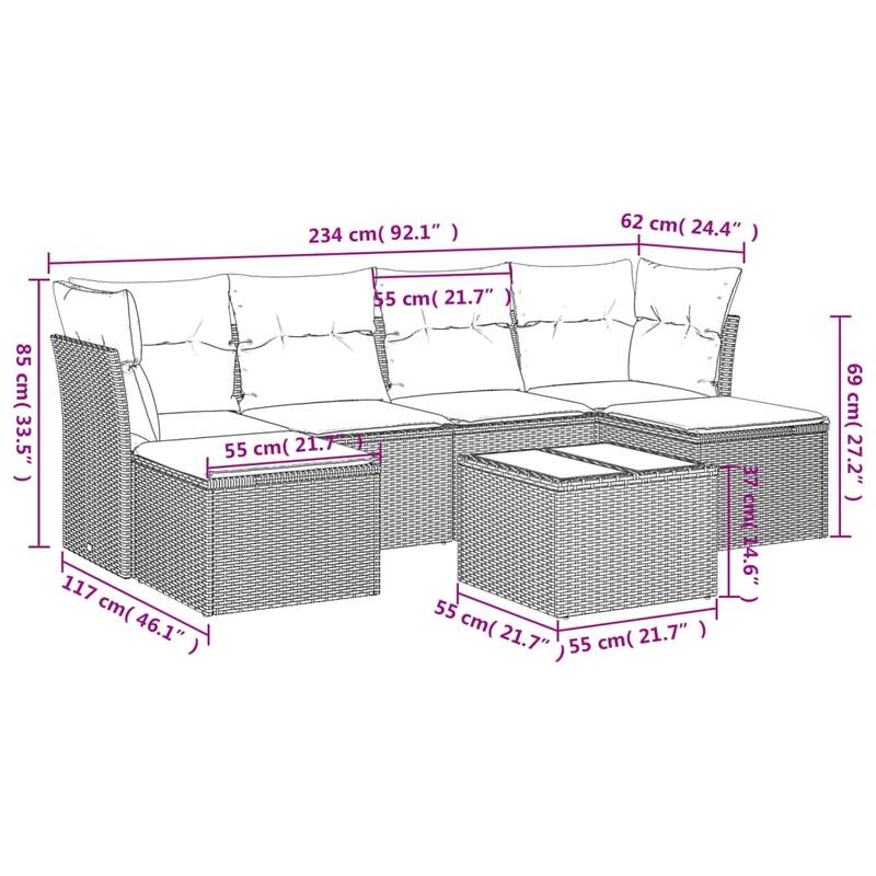 vidaXL Garden Sofa Set Beige PE rattan 7 Piece UV-resistant materials - 21.7 x 21.7 x 14.6