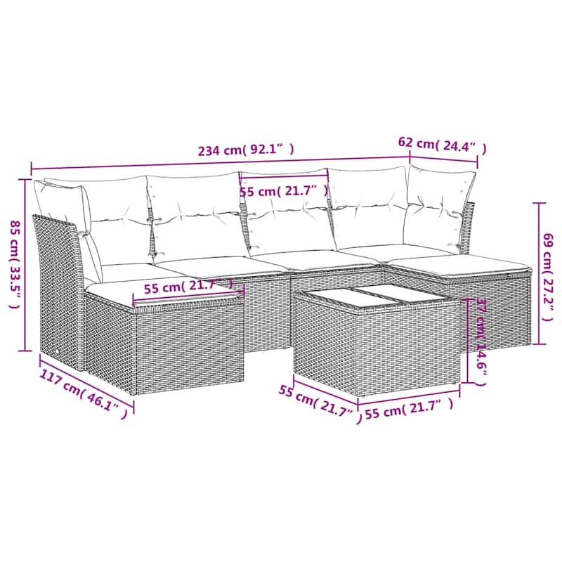 vidaXL Garden Sofa Set Black PE rattan, powder-coated steel, tempered glass - 33.5 x 92.1 x 27.2